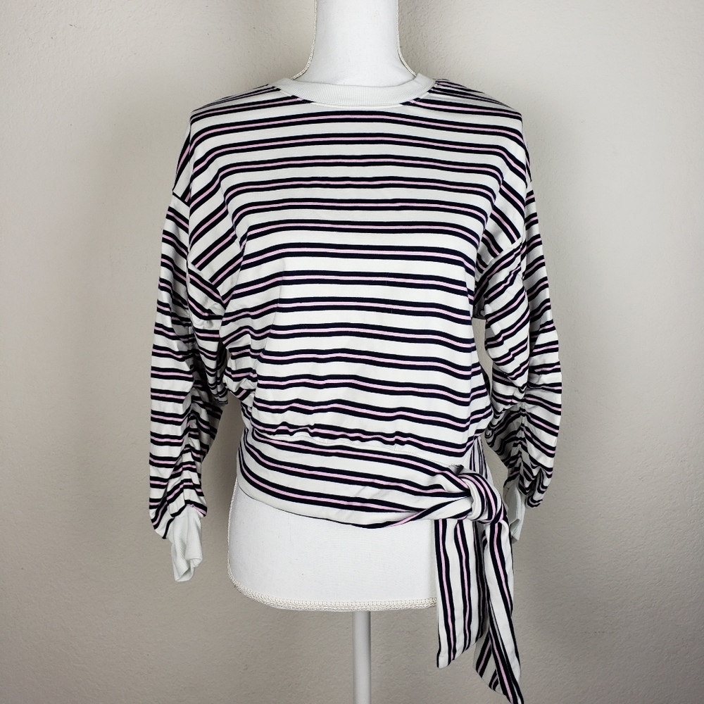 Kensie Jeans Striped Cropped Sweatshirt